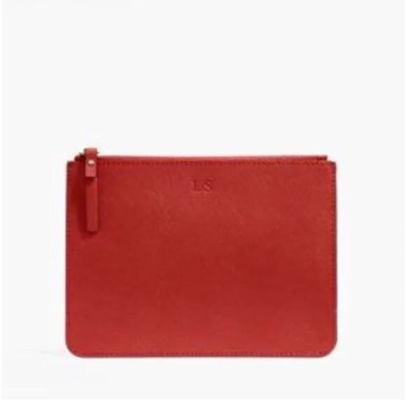 Lo & Sons NWT Large Saffiano Pouch Red Gold Hardware Clutch 9x6.5 - Picture 1 of 9